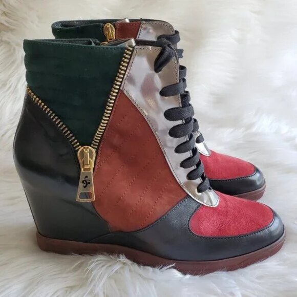 Guido Sgariglia Leather Colorblock Lace Up Boots SZ 9 - Picture 1 of 10